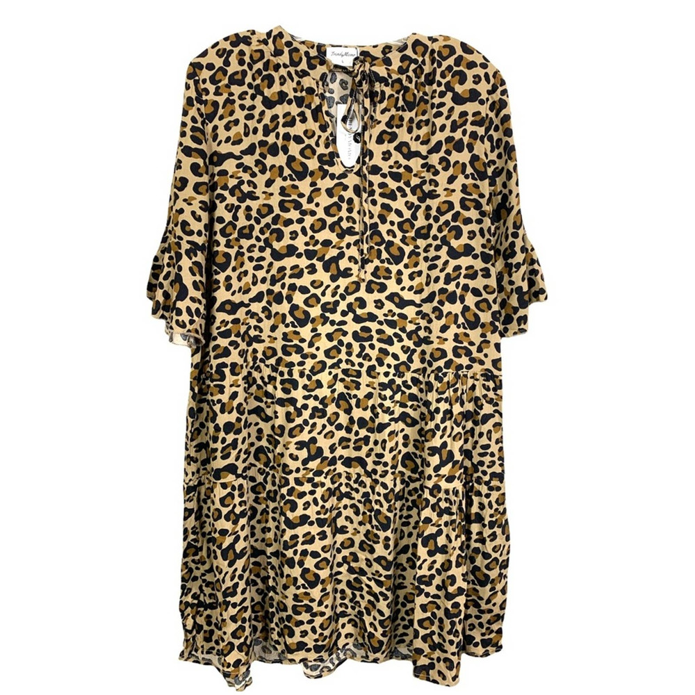 TREND Y MOMO ANIMAL PRINT RUFFLE DRESS SIZE L